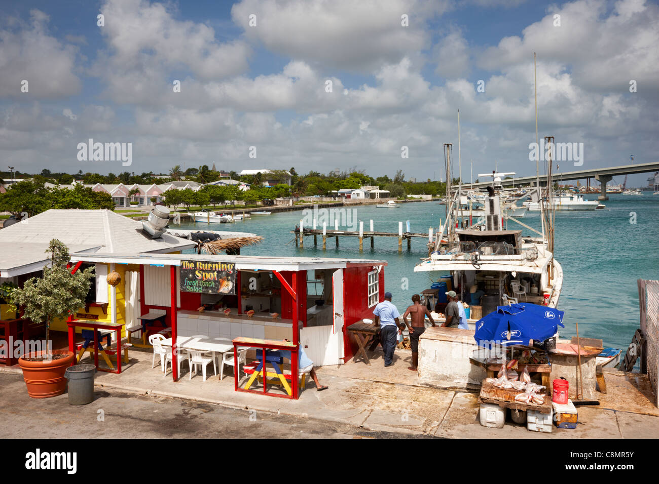 Conch shack, Potters Cay, Nassau, New Providence Island, Bahamas, Caribbean Stock Photo