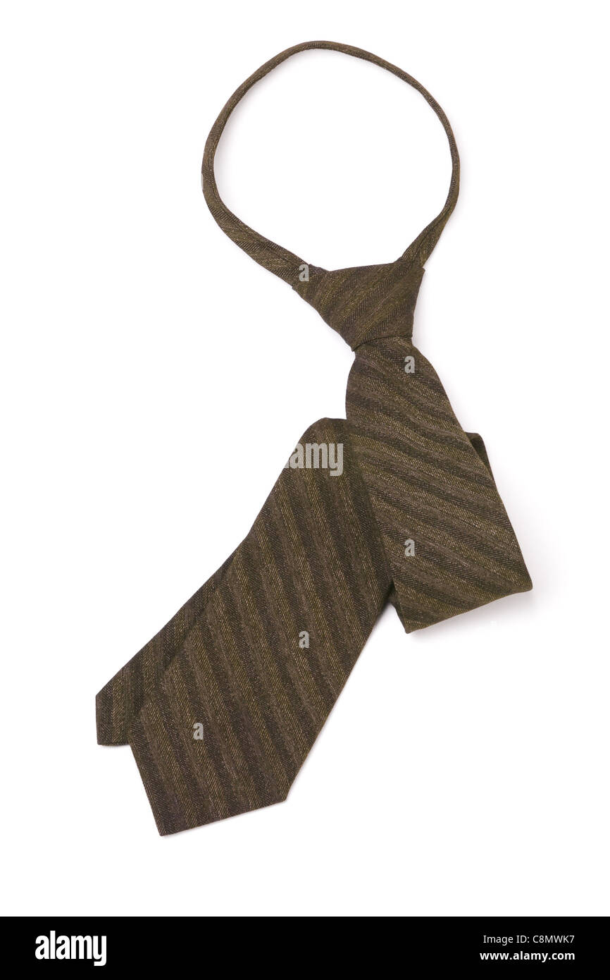 Brown stripped neck tie on white background Stock Photo