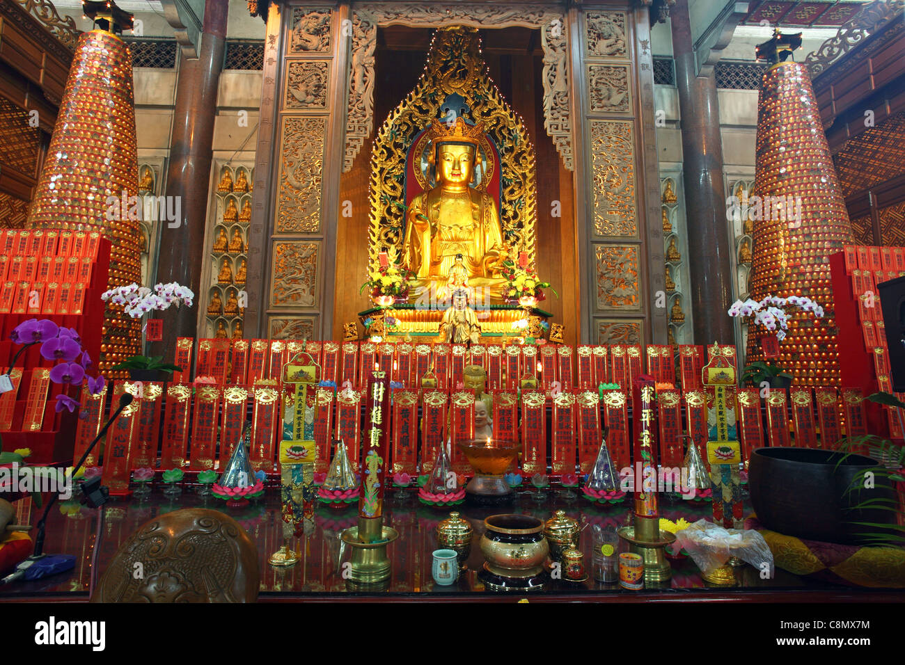 Golden Buddha statue at Kek Lok Si Buddhist Temple, Penang, Malaysia, Southeast Asia, Asia Stock Photo