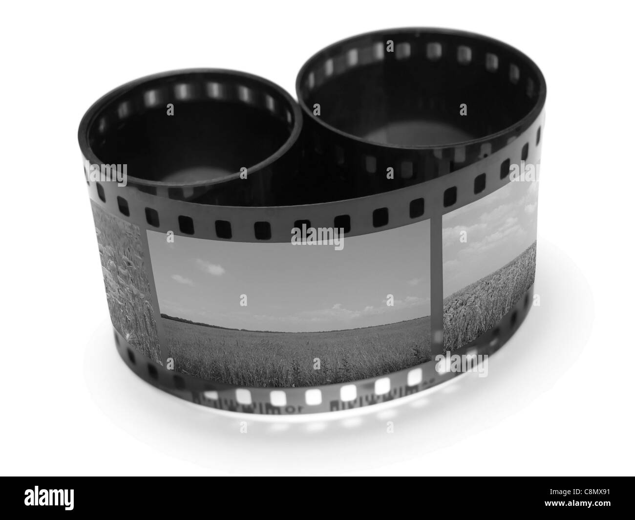 black and white photo of film with images of nature Stock Photo