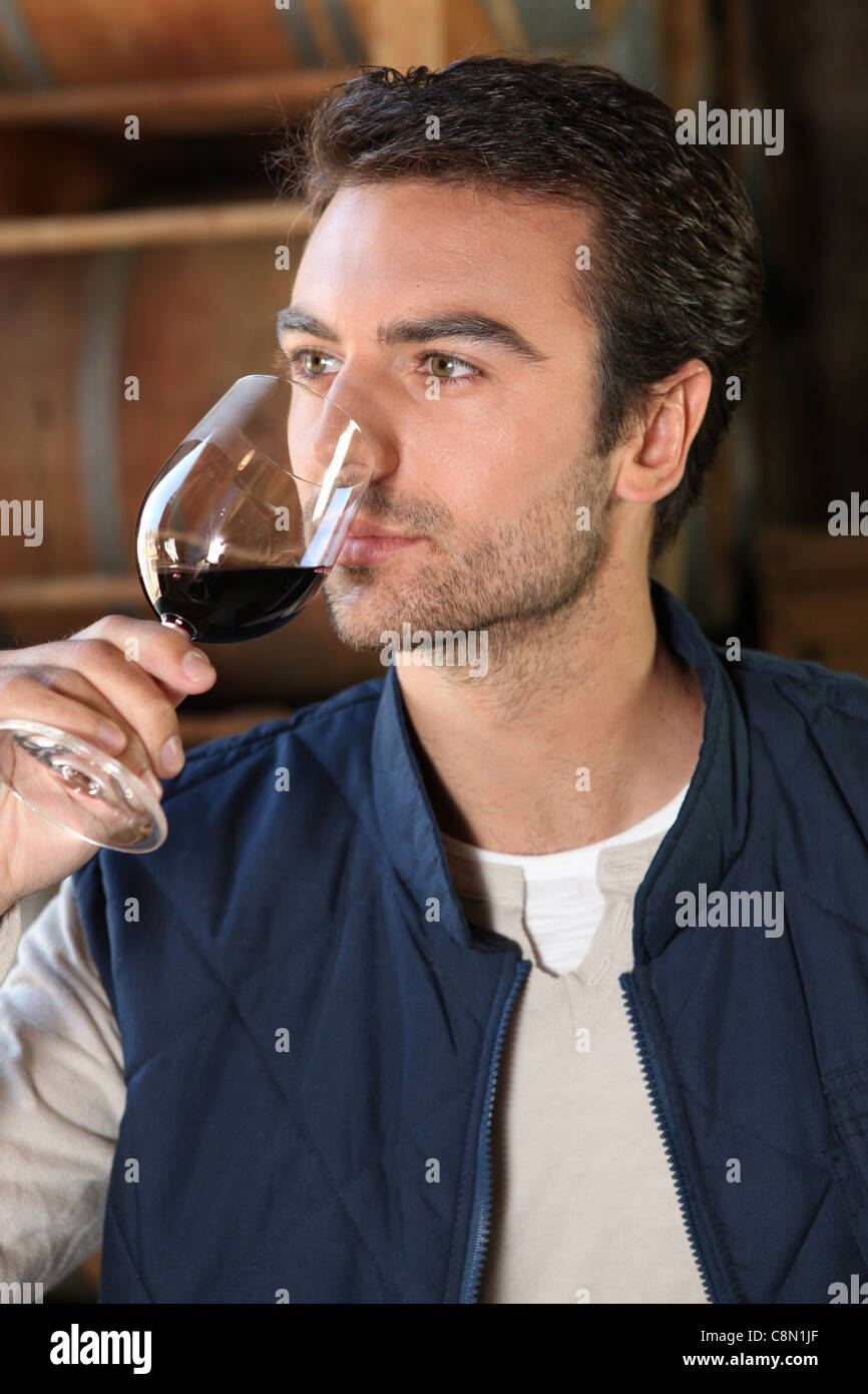 Man smelling wine Stock Photo - Alamy