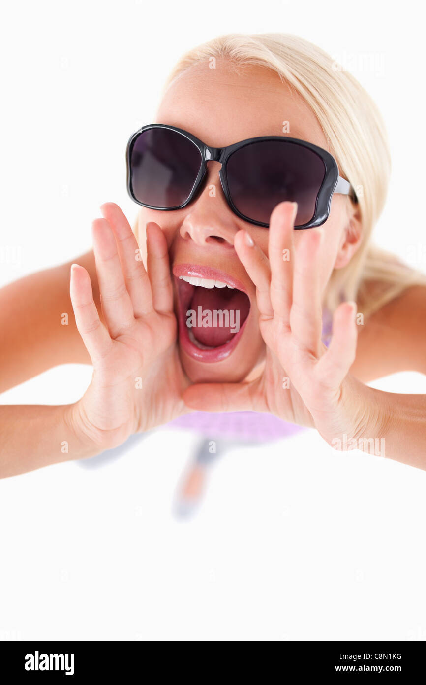 Charming lady with sunglasses in high spirits Stock Photo