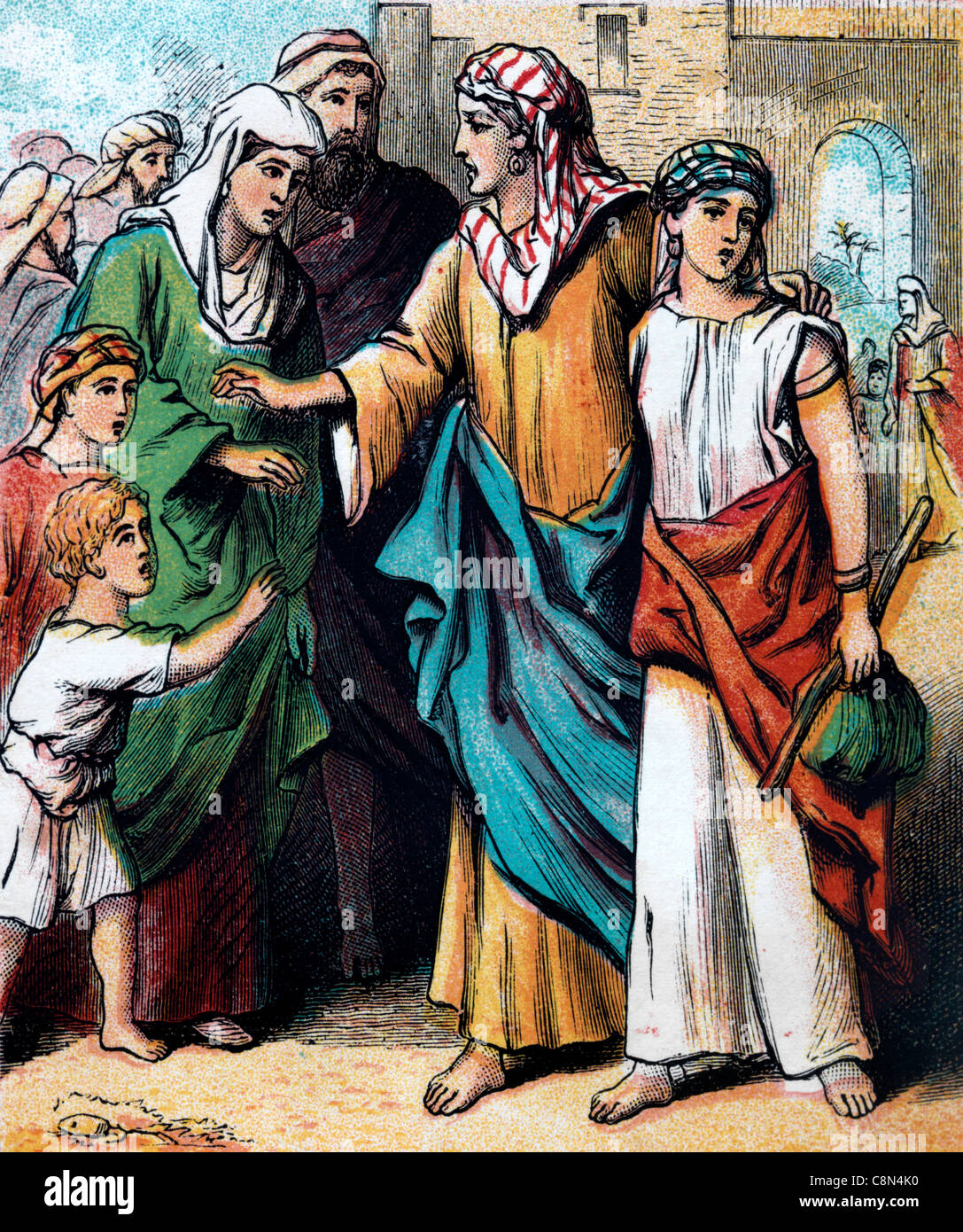 Bible Stories- Illustration Of Naomi And Ruth Arriving At Bethlehem Stock Photo