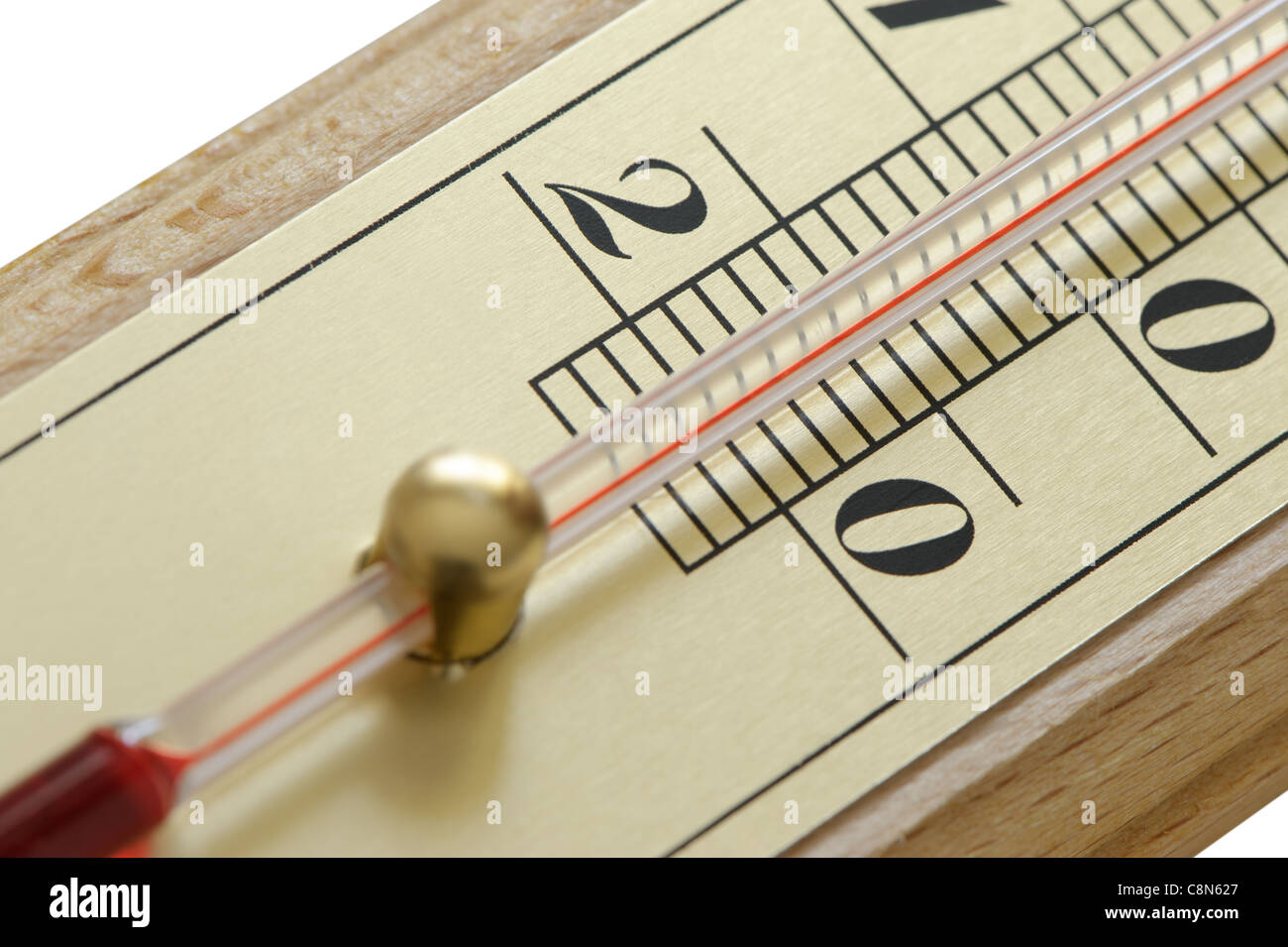 Double scale alcohol thermometer with ambient temperature plus 23 Celsius  or 73 Fahrenheit degrees. Silver plastic vertical air thermometer isolated  Stock Photo - Alamy