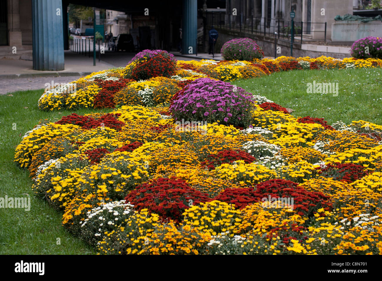 Flowerbed at Montmartre Cemetery, Paris, France Stock Photo