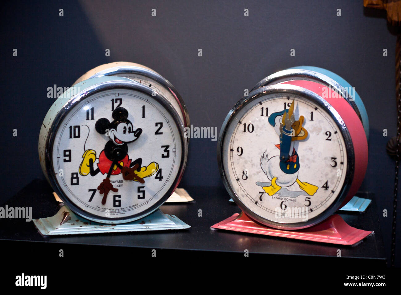 Old novelty Disney Clock, Bayard Mickey and Bayard Donald, made in France. Stock Photo