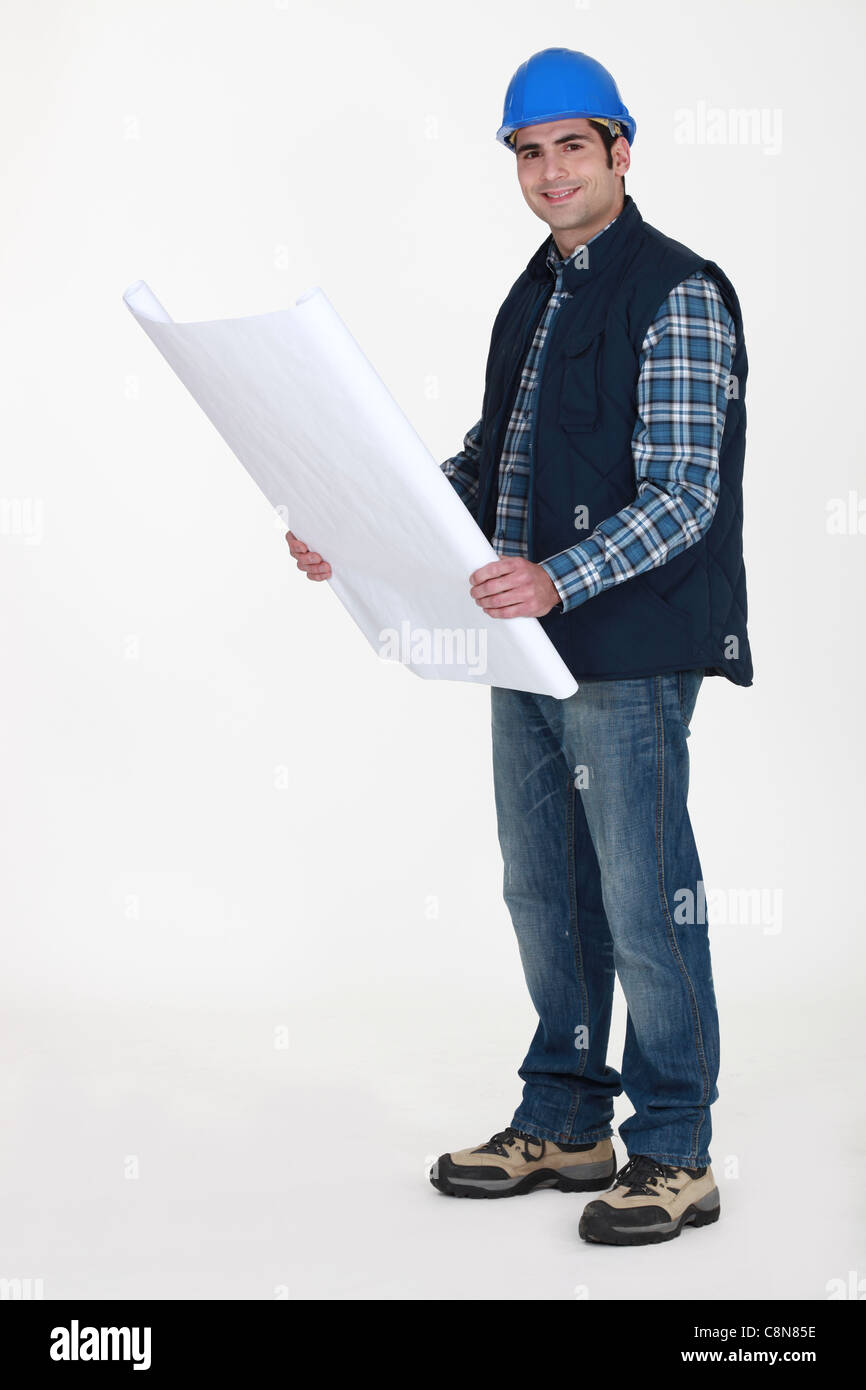 Filing Foreman Foreman holding plans Stock Photo - Alamy