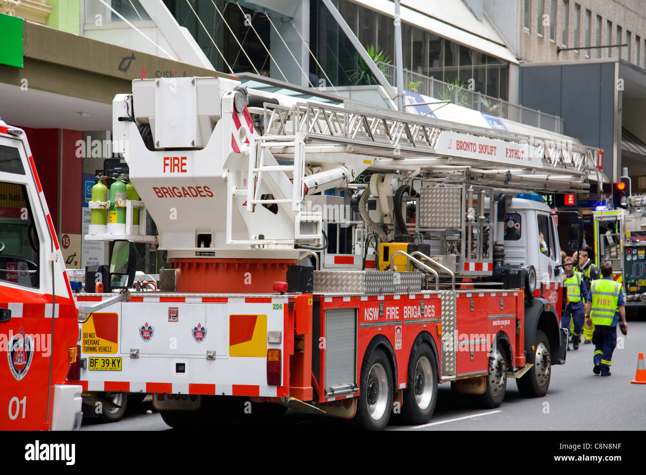 australian fire brigades rescue engine in hunter street,sydney,australia Stock Photo