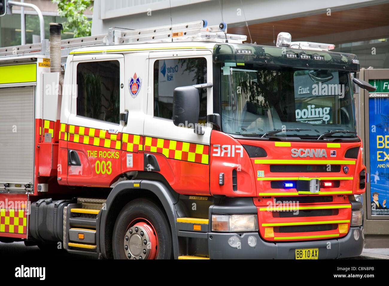 fire brigade rescue engine in hunter street,sydney,australia Stock Photo