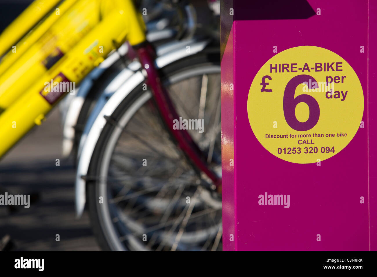 Hire a bike, only six pounds per day in Blackpool, UK Stock Photo
