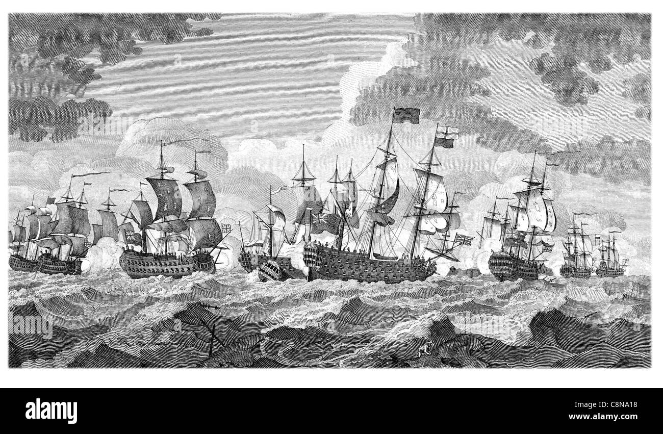 Fight off Belle Isle on 20th Nov 1759 French Fleet defeated by British Sir Edward Lord Hawke British Royal Navy marine battle Stock Photo