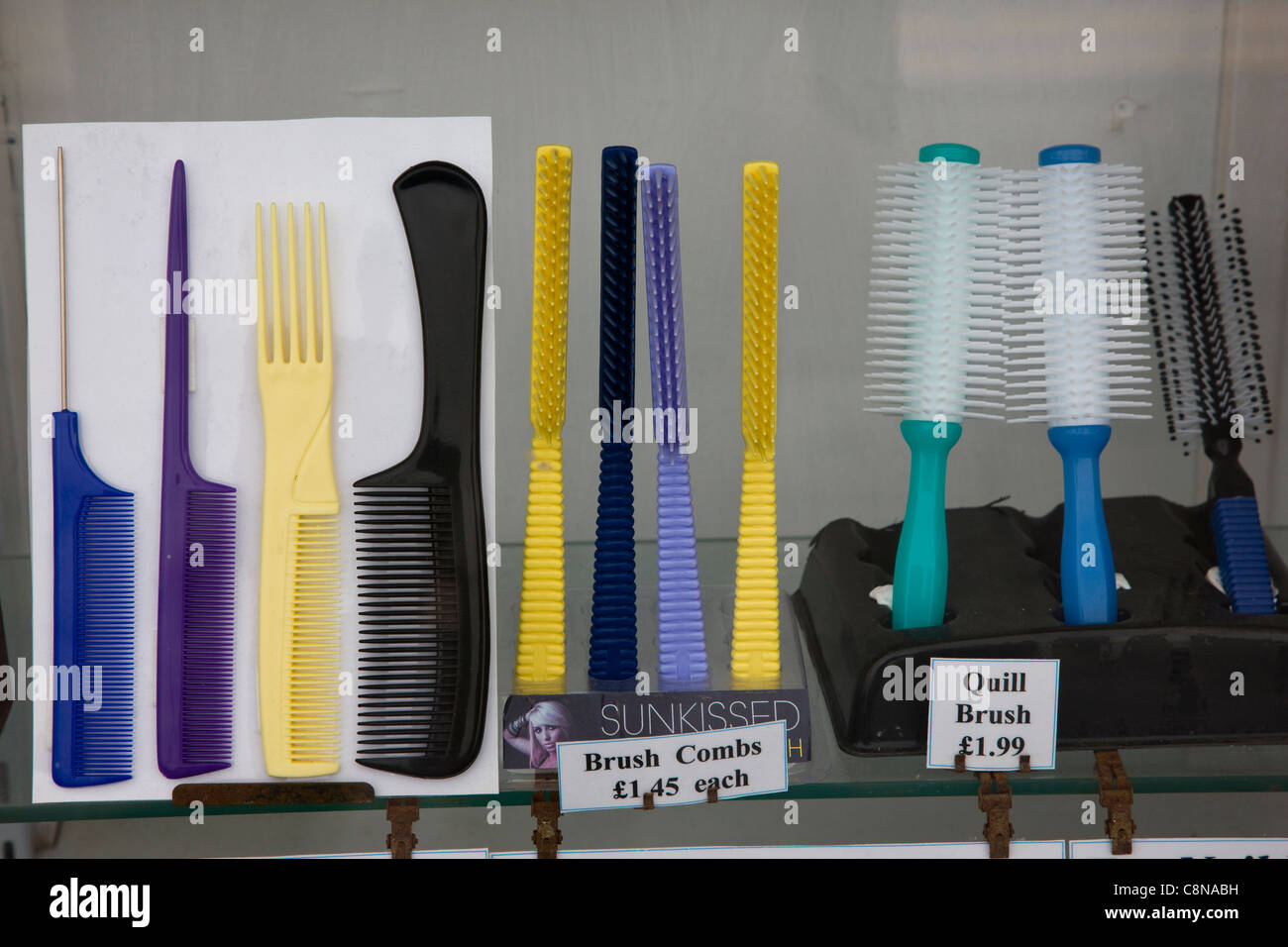 Hair brushes, clippers, scissors and other hairdressing equipment in a