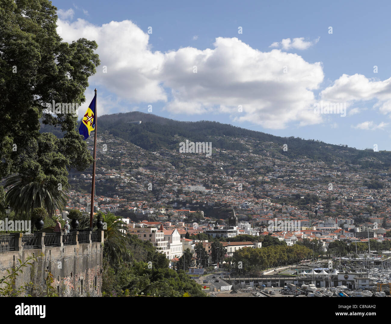 View overlooking the town city from the garden terrace of the Governors residence Funchal Madeira Portugal EU Europe Stock Photo