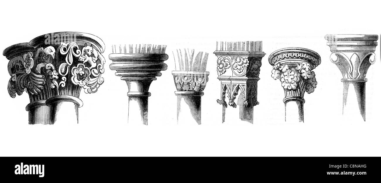 Examples of Capitals 13th & 14th Century Capital column columns Architecture Architectural architect building buildings Stock Photo