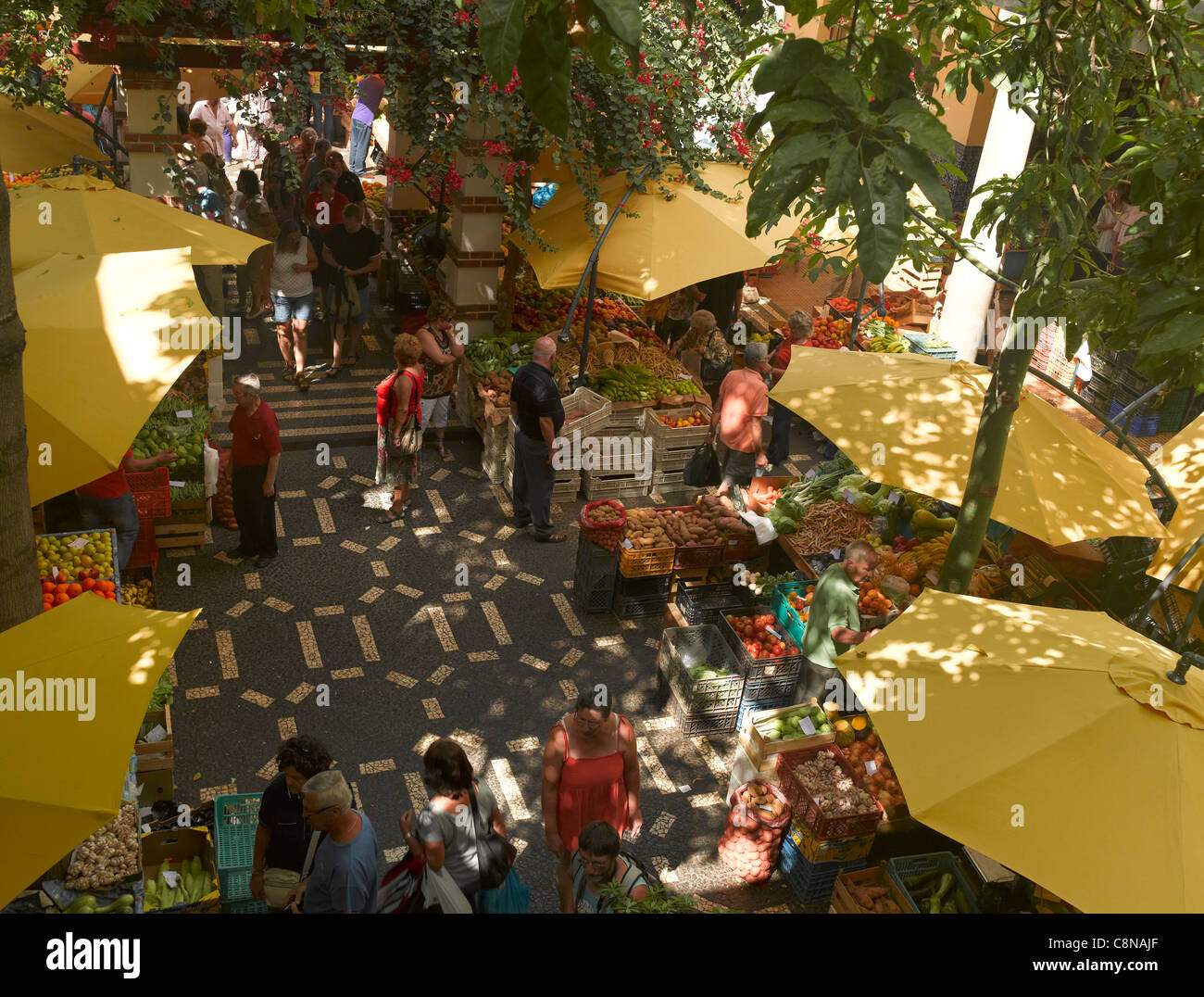 Fruit and vegetable stalls at the farmers market Mercado dos Lavradores Funchal Madeira Portugal EU Europe Stock Photo