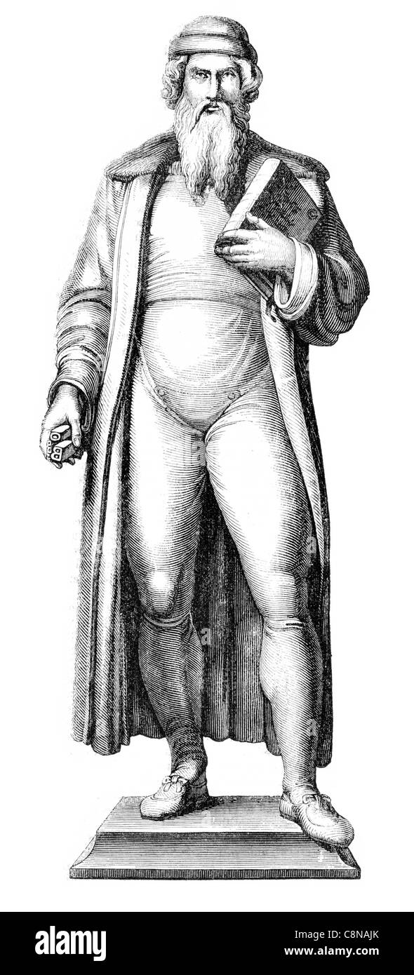 Statue Johannes Gensfleisch zur Laden zum Gutenberg 1398 1468 blacksmith goldsmith printer publisher printing press movable type Stock Photo