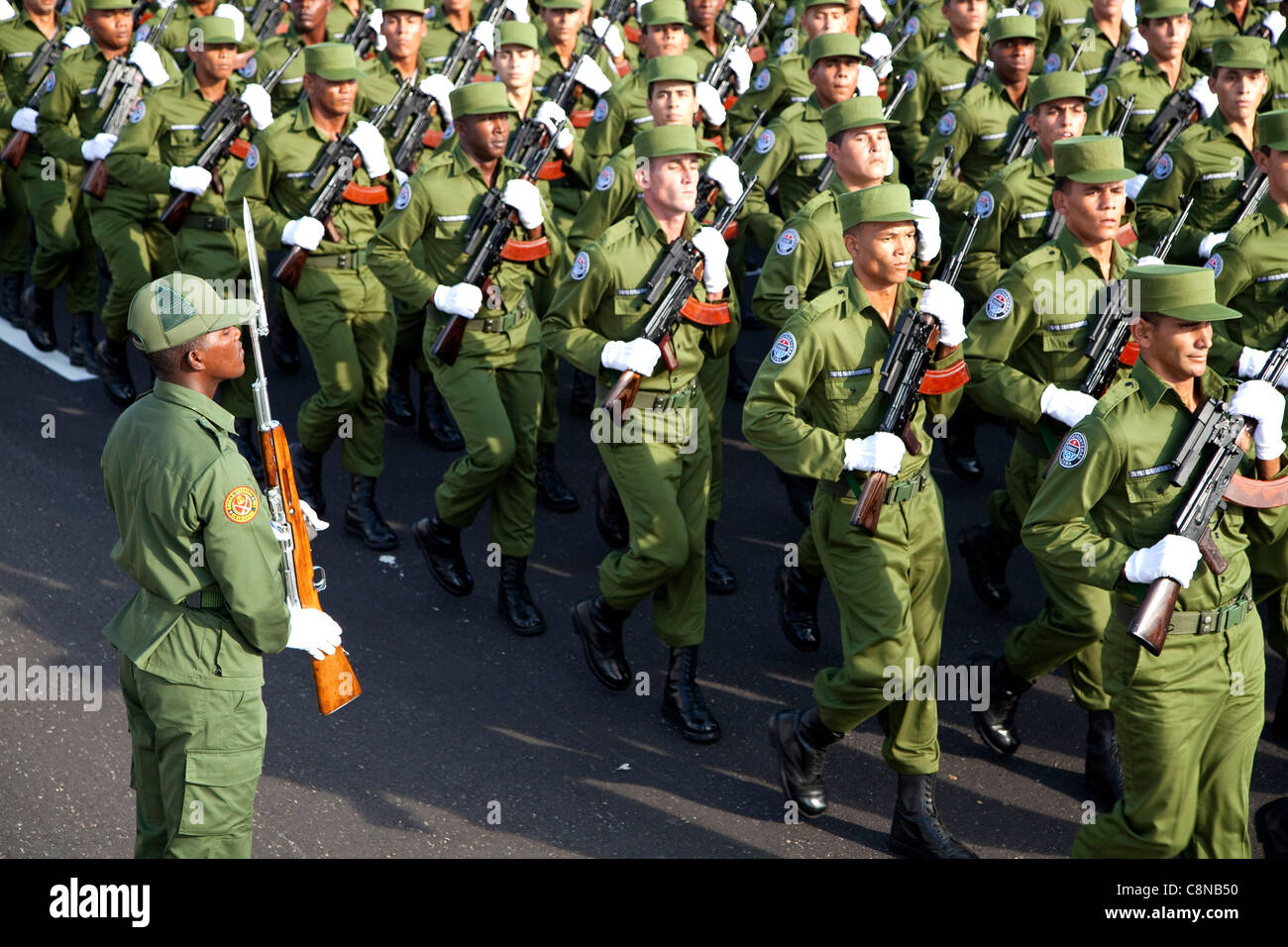 Soldiers march at military parade in Havana, Cuba commemorating the