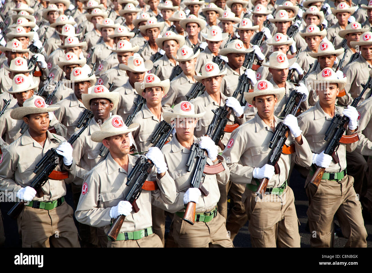 Soldiers march at military parade in Havana, Cuba commemorating the