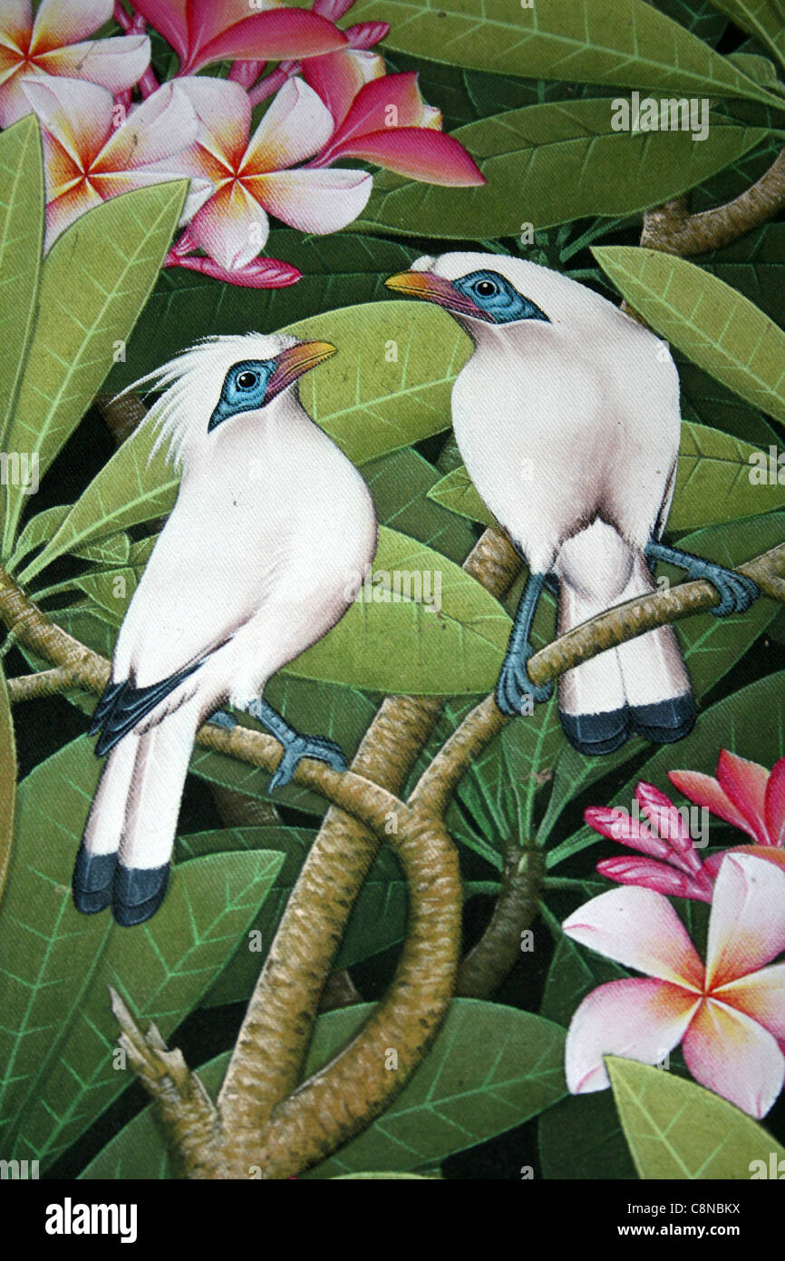 Colourful Painting Of Bali Starlings Stock Photo