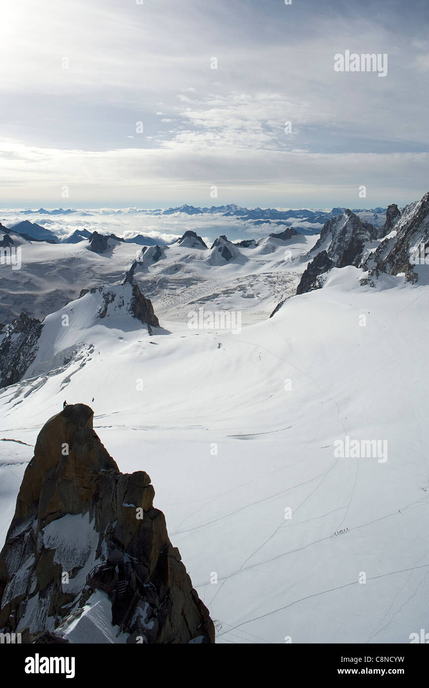 Italy - France, Mont Blanc, view of Vallee Blanche from the Aiguille du Midi Stock Photo