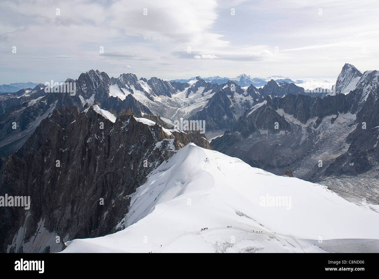 Italy - France, Mont Blanc, Aiguille du Midi, view of Italian Alps Stock Photo