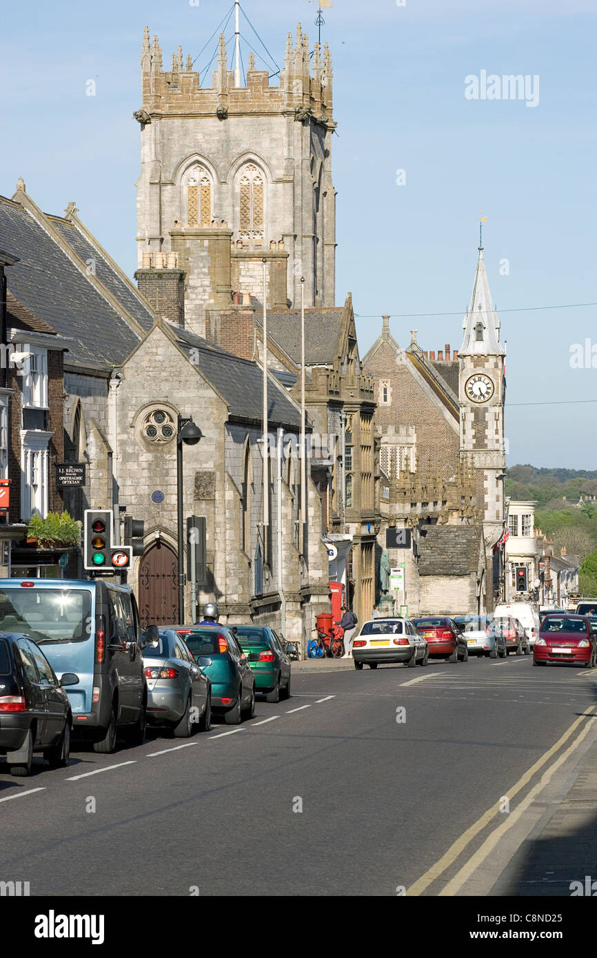 Great Britain, England, Dorset, Dorchester, View in town centre down High East Street Stock Photo