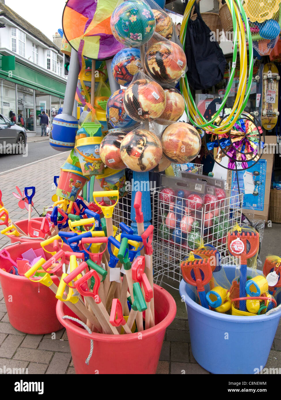 Great Britain, England, Cornwall, Bude, plastic buckets and spades for