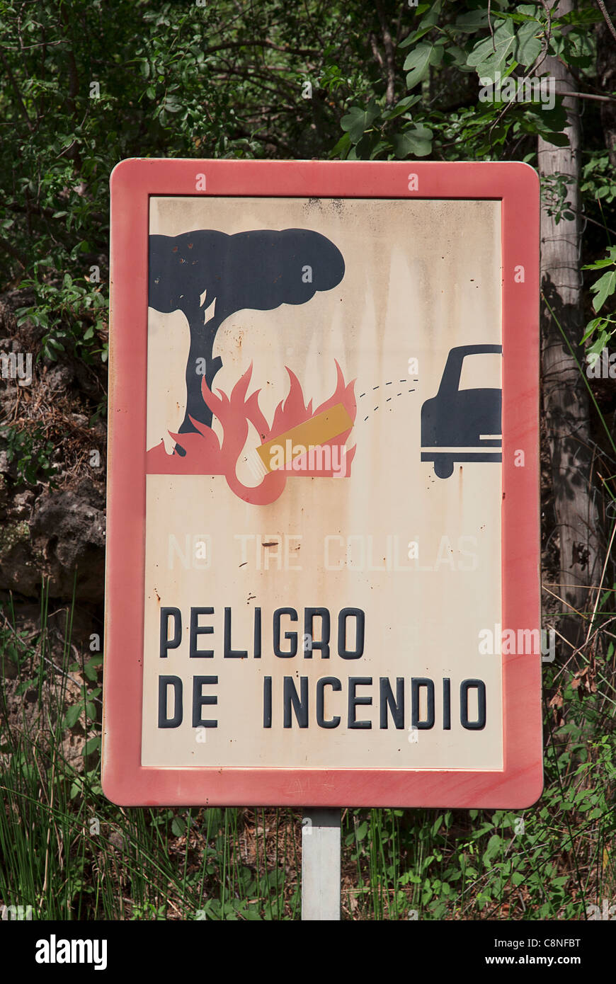 Spain, Andalucia, Jaen Province, Cazorla, Fire warning sign Stock Photo