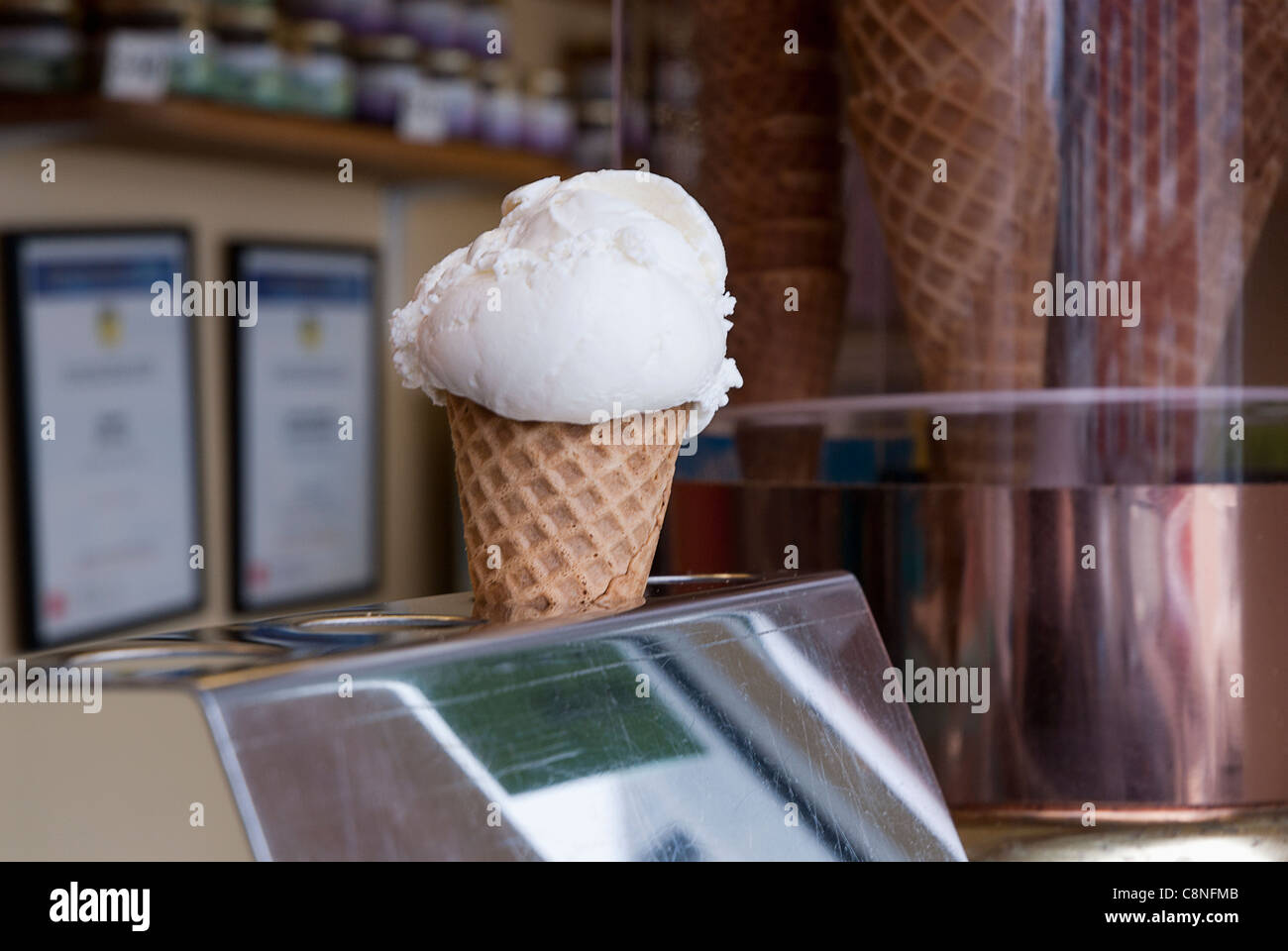 Great Britain, Wales, Aberaeron, honey ice cream cone, local specialty