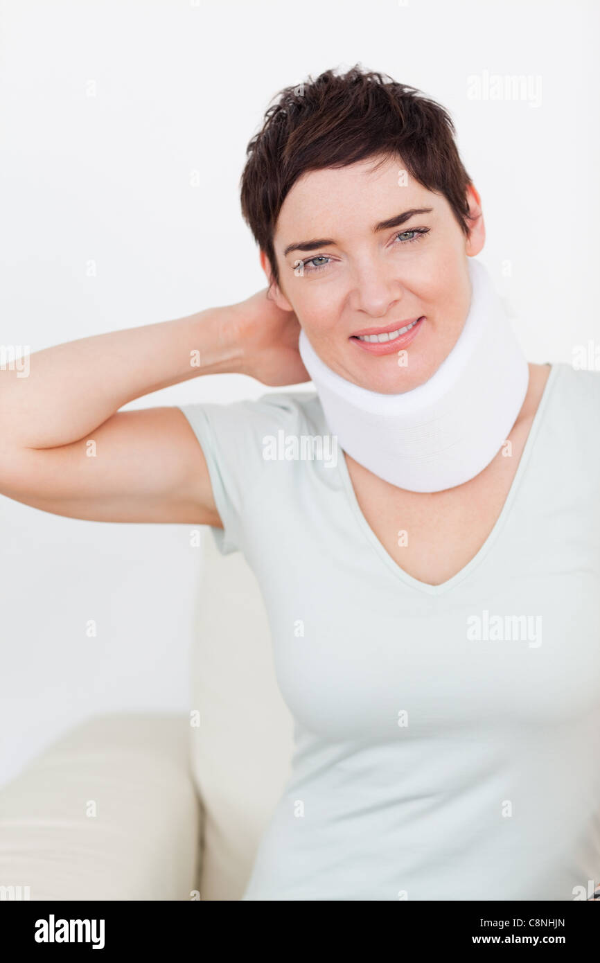 Close up of a woman with a surgical collar Stock Photo Alamy