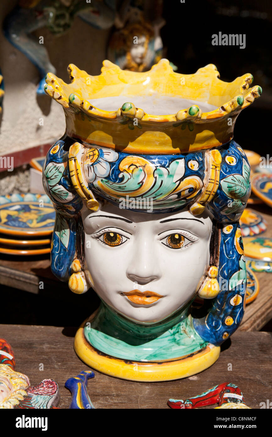 Colourful ceramic plant pot holder, Sicily, Italy Stock Photo Alamy