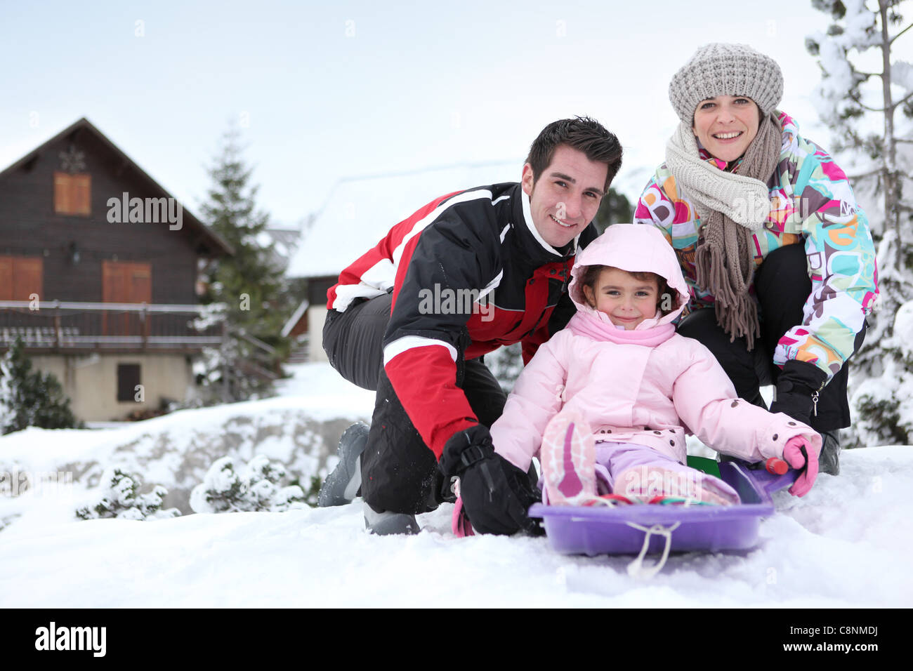 Family on winter holiday Stock Photo - Alamy