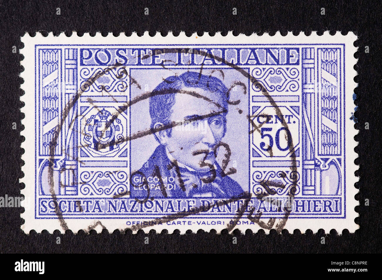 Giacomo Leopardi poet in an old italian Kingdom stamp Stock Photo