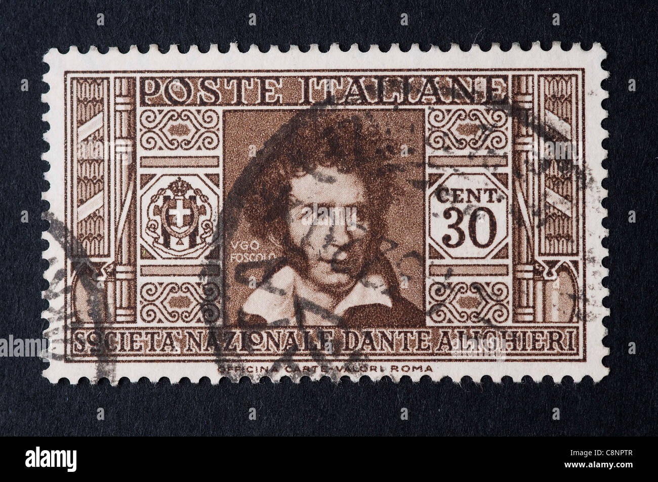 Ugo Foscolo, Italian writer, revolutionary and poet,  in old italian Kingdom stamp Stock Photo