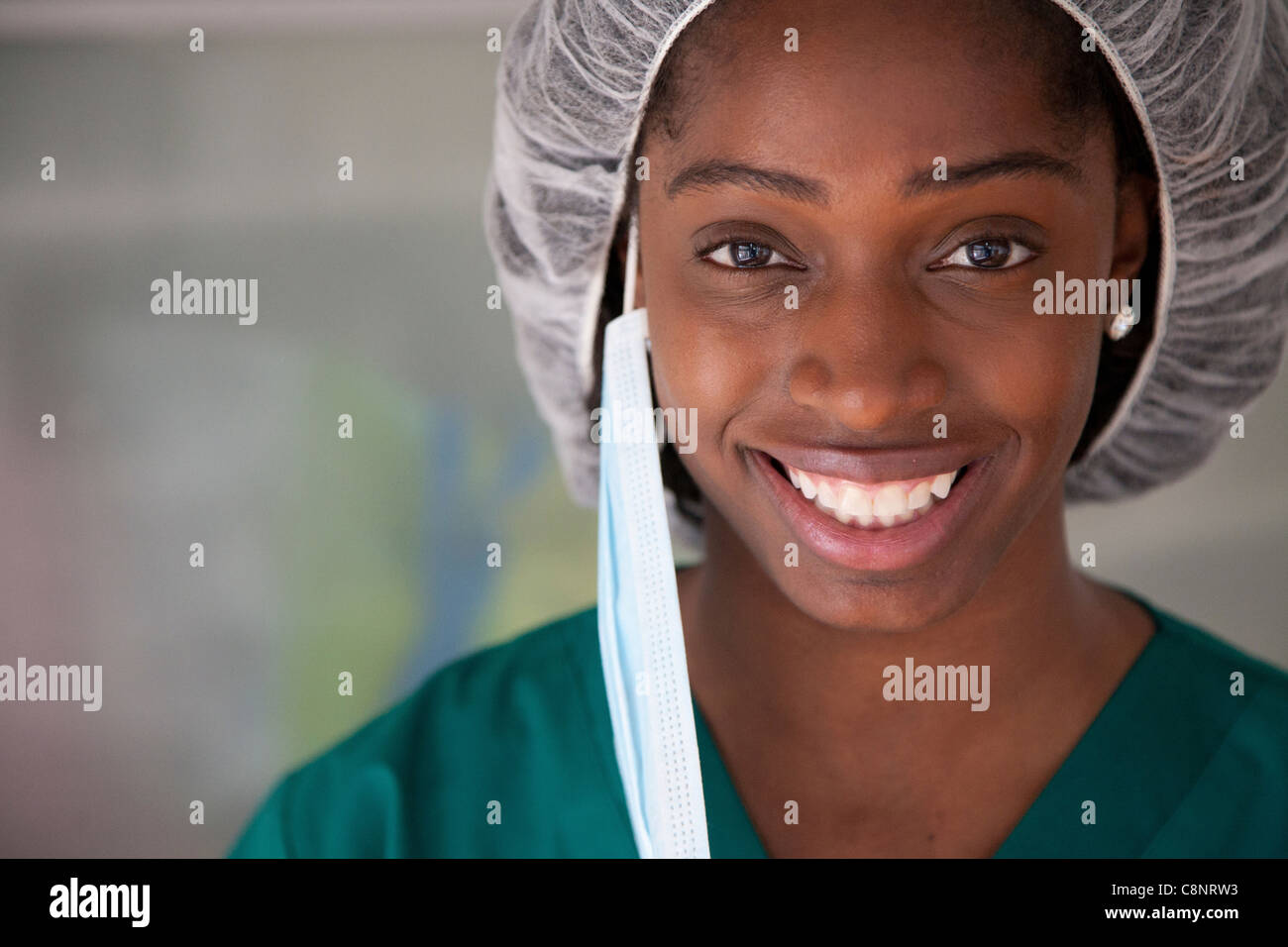 Black surgeon in surgical cap Stock Photo