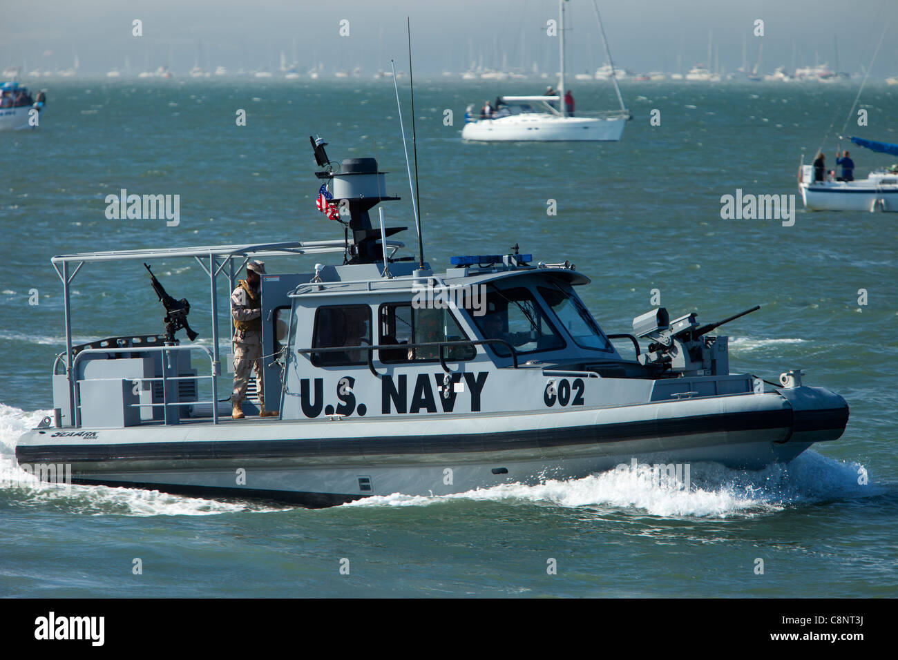 US Navy gunboat during 'Fleet Week' in San Francisco Bay, California USA Stock Photo