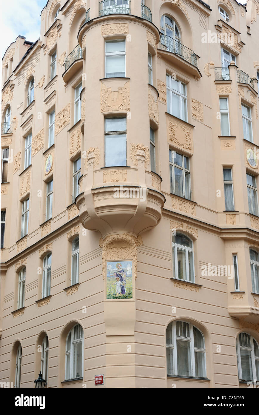 Prague Architecture with Art Nouveau details Czech Republic Stock Photo ...