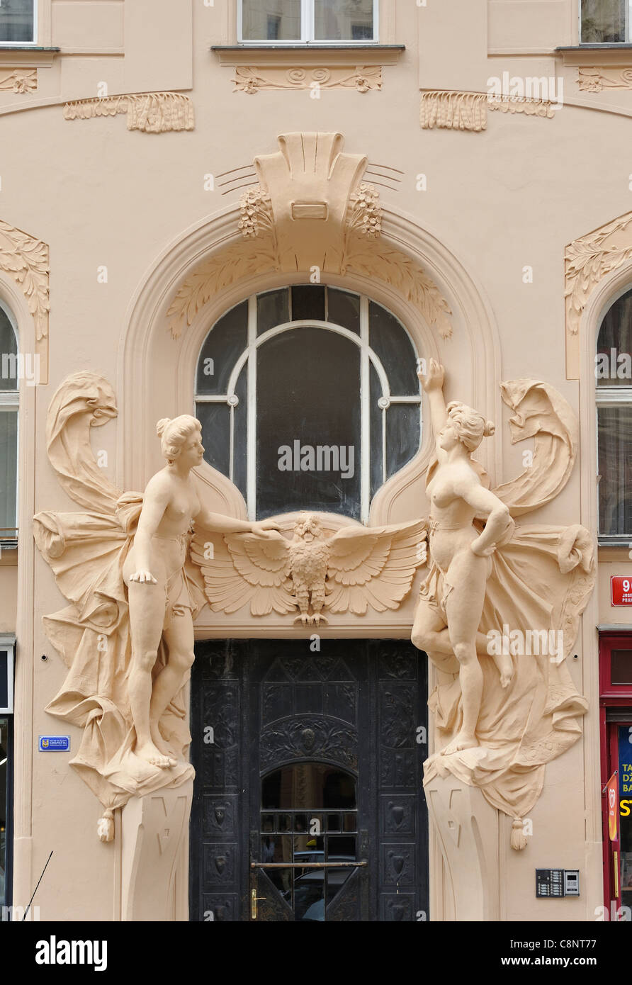 Prague Architecture with Art Nouveau details Czech Republic Stock Photo ...