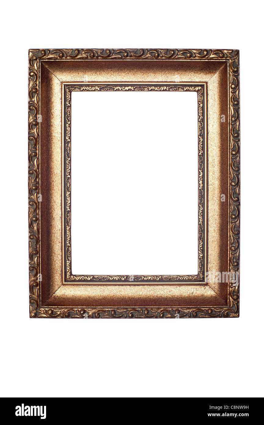 A decorative antique picture frame isolated on white for use horizontally or vertically. Stock Photo