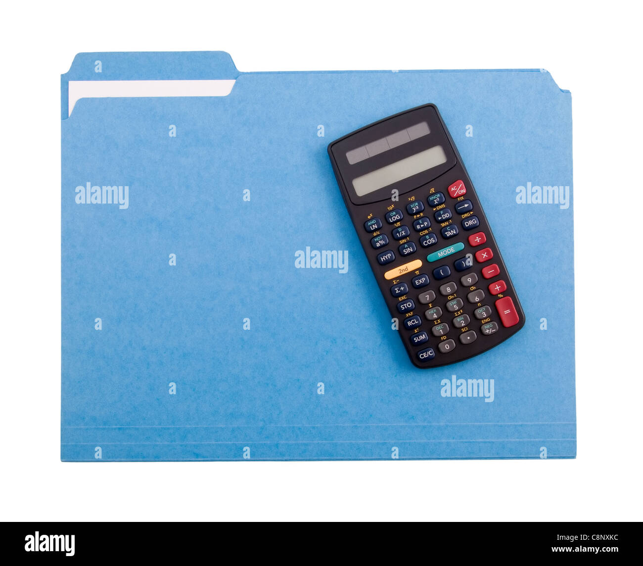 Blue Folder and Calculator Stock Photo
