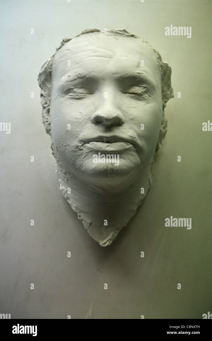 Death mask of Jan Palach in the exhibition in the National Museum in Prague, Czech Republic. Stock Photo