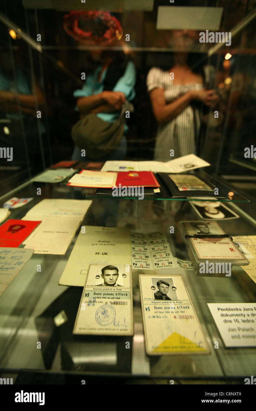 Personal documents of Jan Palach in the exhibition in the National Museum in Prague, Czech Republic. Stock Photo