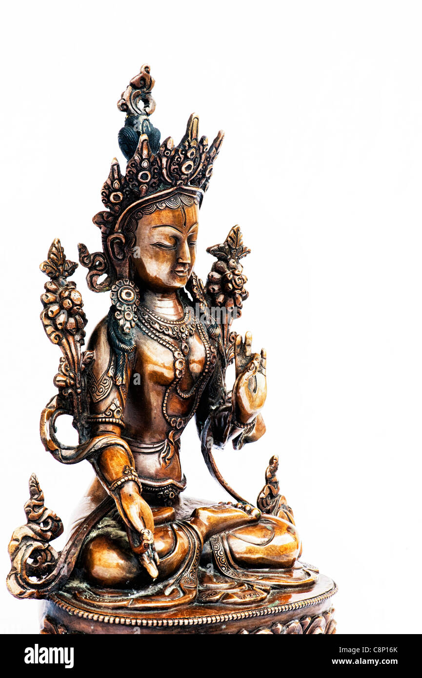 White Tara Statue. Buddhist deity statue on white background Stock ...