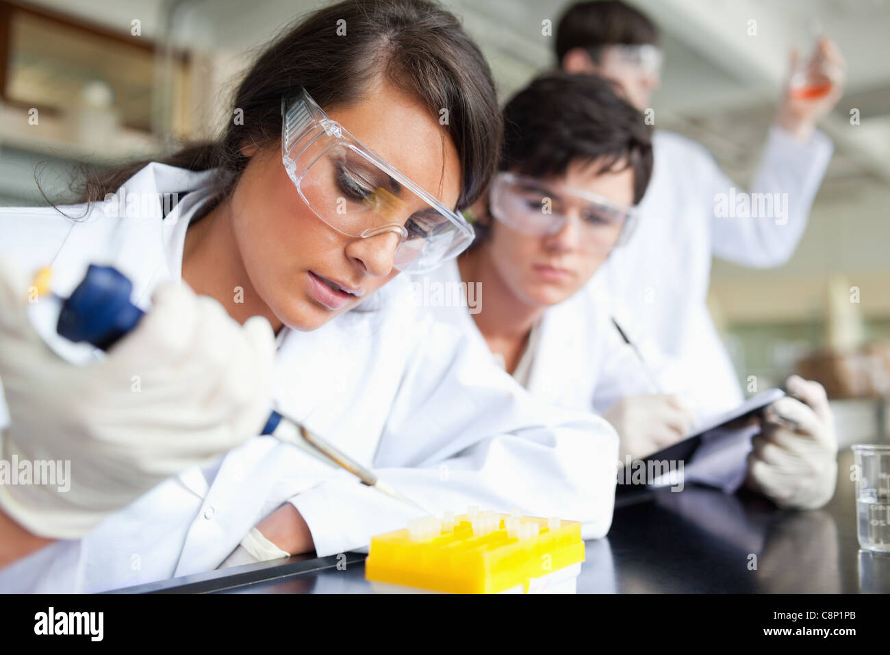 Three scientists working Stock Photo - Alamy