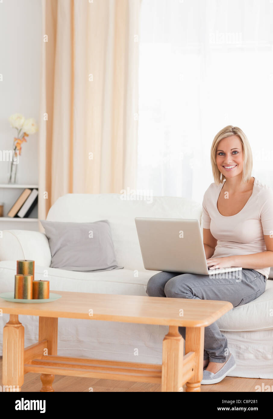 Portrait of a beautiful woman with a laptop Stock Photo - Alamy