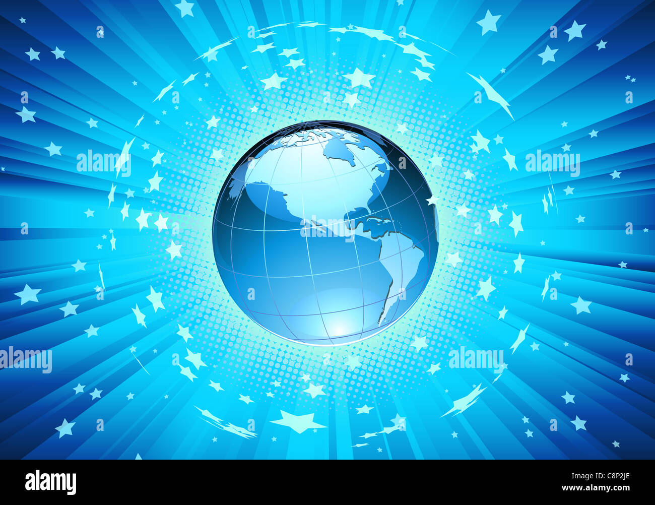 illustration of abstract blue Background with Glossy Earth Globe Stock ...