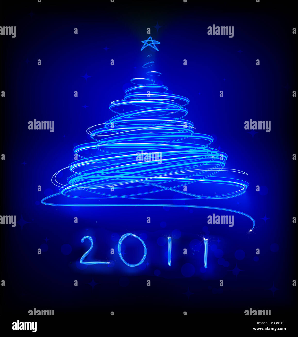 illustration of blue Abstract Christmas tree on the black background ...