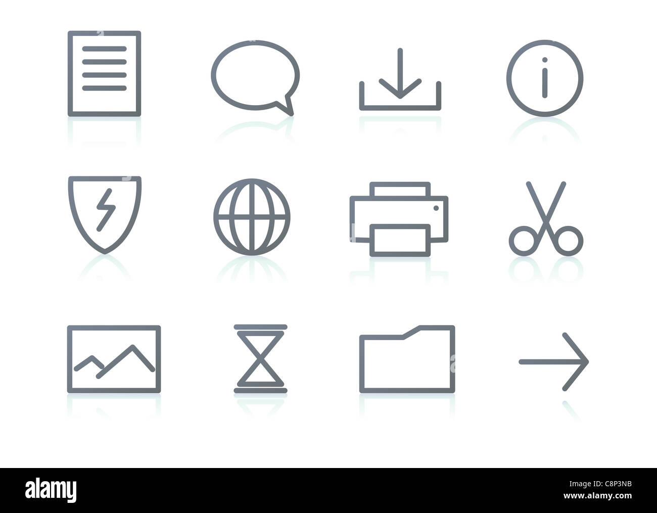 set of elegant simple icons for common computer functions Stock Photo ...