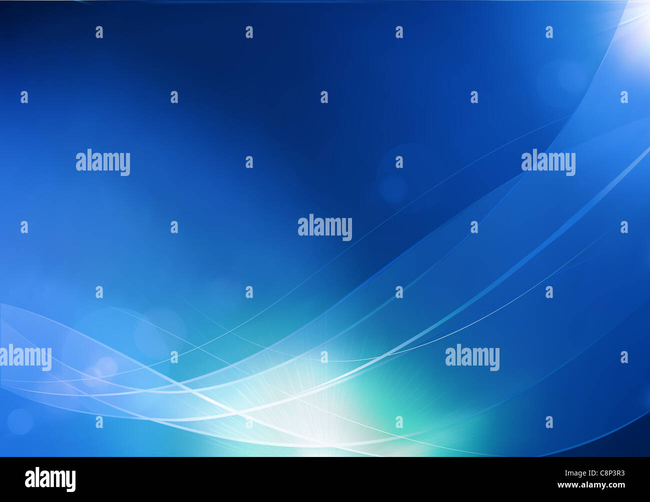 illustration of blue abstract background made of light splashes and curved lines Stock Photo
