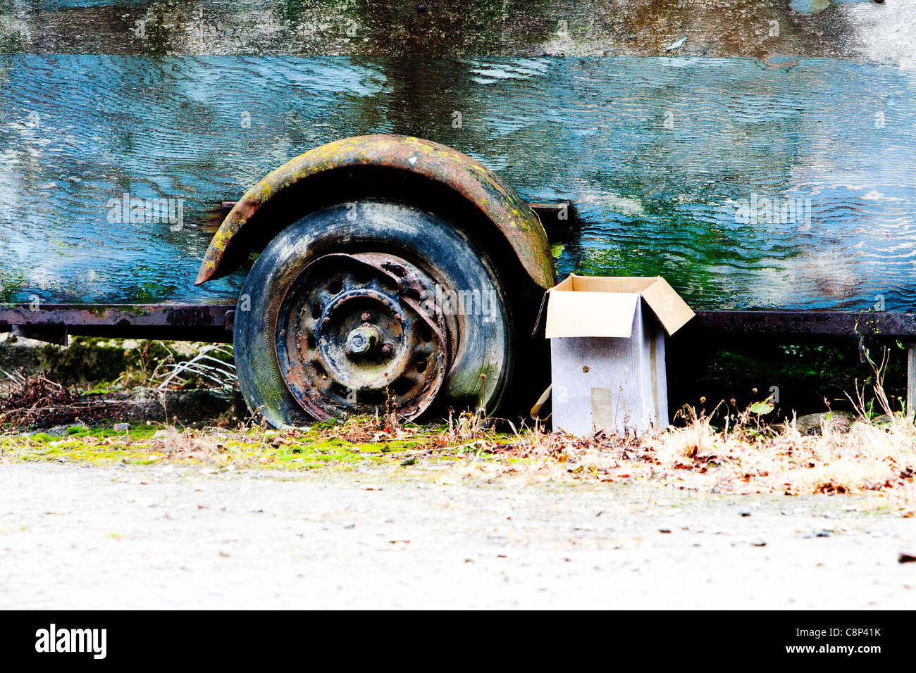 An old wheel on an abandoned truck Stock Photo